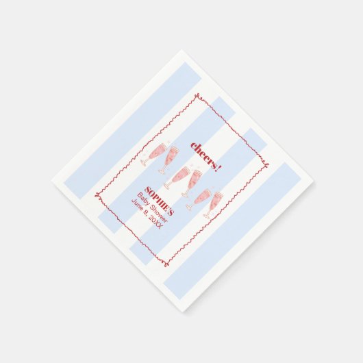 Blue Stripe Red Border Brunch & Bubbly Baby shower Servet (Hoek)