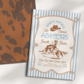 Blue Stripe Rodeo Birthday Invitation Kaart