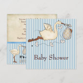 Blue Stripe Stork Baby Boy Shower Kaart (Voorkant / Achterkant)