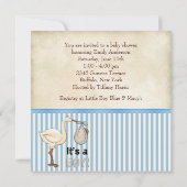 Blue Stripe Stork Baby Boy Shower Kaart (Achterkant)