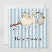 Blue Stripe Stork Baby Boy Shower Kaart (Voorkant)