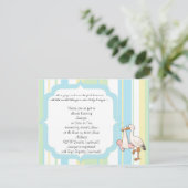 Blue Stripe Stork Baby shower Invitation Kaart (Staand voorkant)