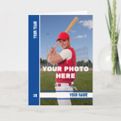 Blue Stripe Verjaardag Honkbal Kaart w / Custom St (Voorkant)