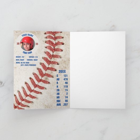 Blue Stripe Verjaardag Honkbal Kaart w / Custom St (Binnen)