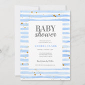 Blue Stripe Waterverf Baby shower Invitation Kaart (Voorkant)