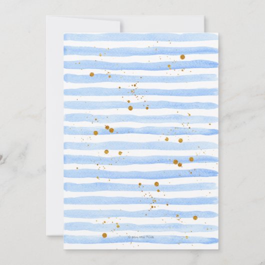 Blue Stripe Waterverf Baby shower Invitation Kaart (Achterkant)