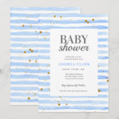 Blue Stripe Waterverf Baby shower Invitation Kaart (Voorkant / Achterkant)