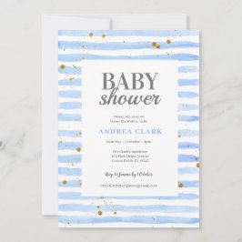 Blue Stripe Waterverf Baby shower Invitation Kaart