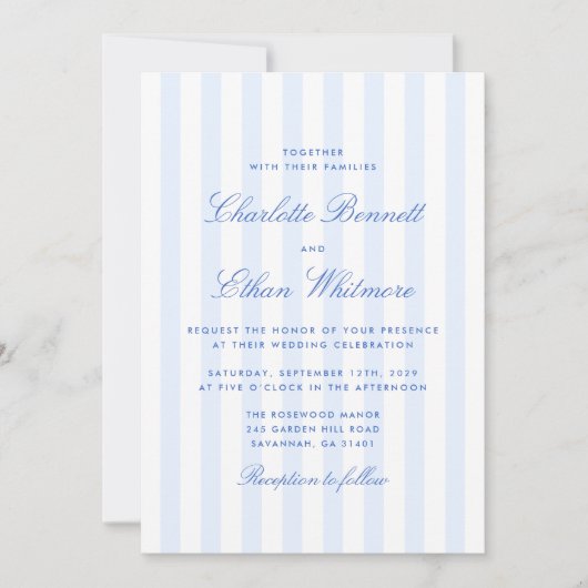 Blue Stripe Wedding Invitation Kaart (Voorkant)