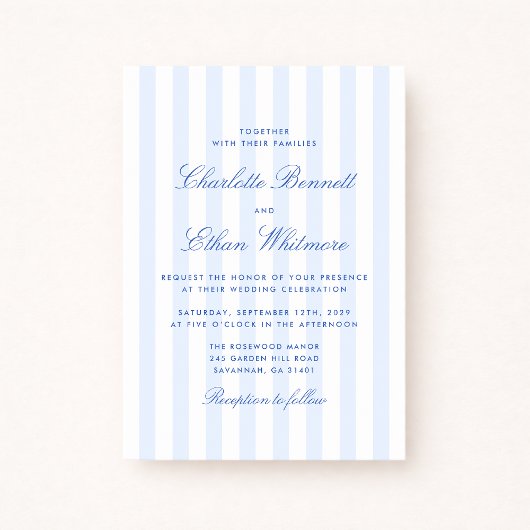 Blue Stripe Wedding Invitation Kaart
