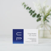 Blue Stripe White Monogram Modern Visitekaartje (Staand voorkant)
