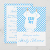 Blue Striped Baby Invite Kaart (Voorkant / Achterkant)