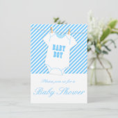 Blue Striped Baby Invite Kaart (Staand voorkant)