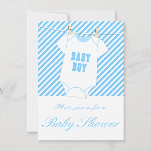 Blue Striped Baby Invite Kaart (Voorkant)