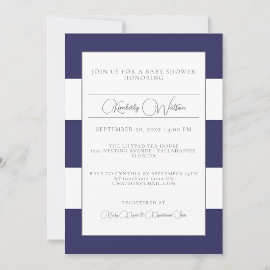 Blue Striped Baby shower Invitation Kaart (Voorkant)