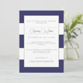 Blue Striped Baby shower Invitation Kaart (Staand voorkant)