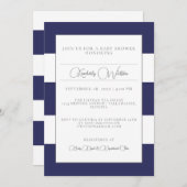 Blue Striped Baby shower Invitation Kaart (Voorkant / Achterkant)