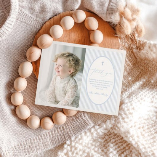 Blue Striped Baptism Flat Thank You Card Bedankkaart