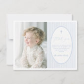 Blue Striped Baptism Flat Thank You Card Bedankkaart (Voorkant)