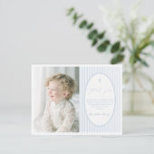 Blue Striped Baptism Flat Thank You Card Bedankkaart (Staand voorkant)