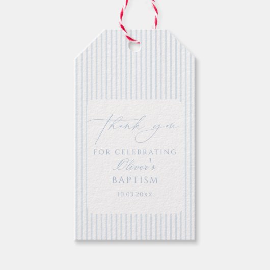Blue Striped Baptism Thank You Cadeaulabel (Voorkant)