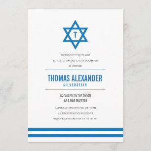 Blue Striped Bar Mitzvah Invite Kaart
