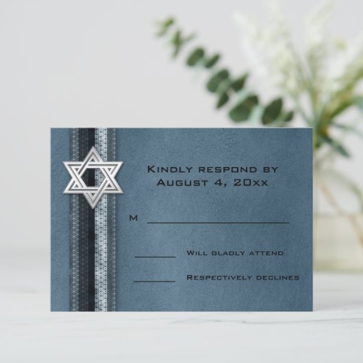 Blue Striped Bar Mitzvah RSVP (Staand voorkant)