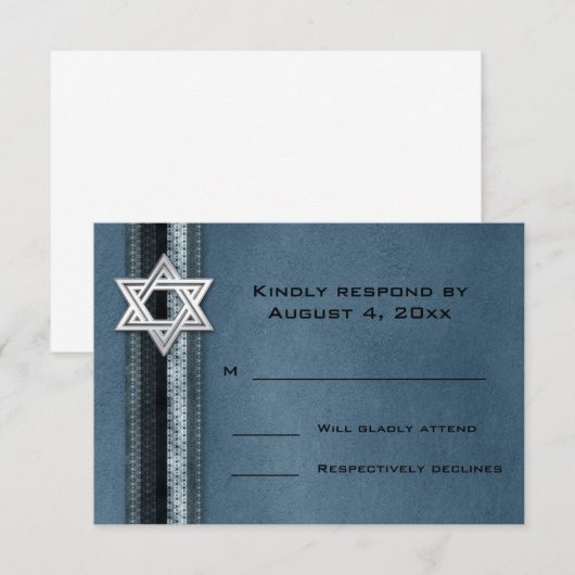 Blue Striped Bar Mitzvah RSVP (Voorkant / Achterkant)