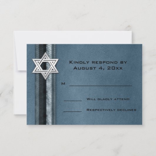 Blue Striped Bar Mitzvah RSVP Kaartje (Voorkant)