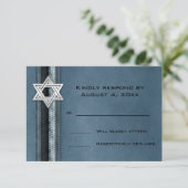 Blue Striped Bar Mitzvah RSVP Kaartje (Staand voorkant)