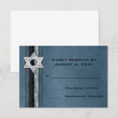 Blue Striped Bar Mitzvah RSVP Kaartje (Voorkant / Achterkant)