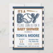 Blue Striped Baseball Baby shower Invitation Kaart (Voorkant)