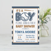 Blue Striped Baseball Baby shower Invitation Kaart (Staand voorkant)