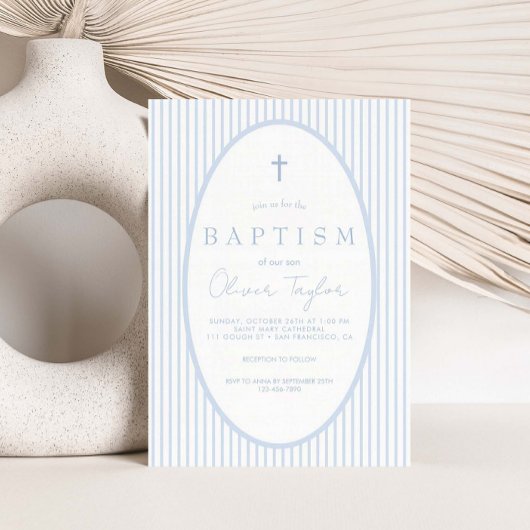 Blue Striped Boy Baptism Kaart