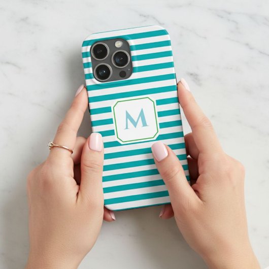 Blue Striped Cell Phone Case with Decorative