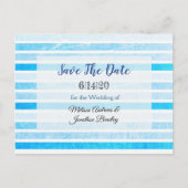 Blue Striped Crackle Save the Date Briefkaart (Voorkant)