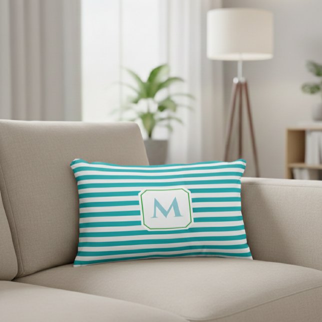 Blue Striped Decorative Pillow with Monogram  Accent Kussen (Creator heeft geüpload)
