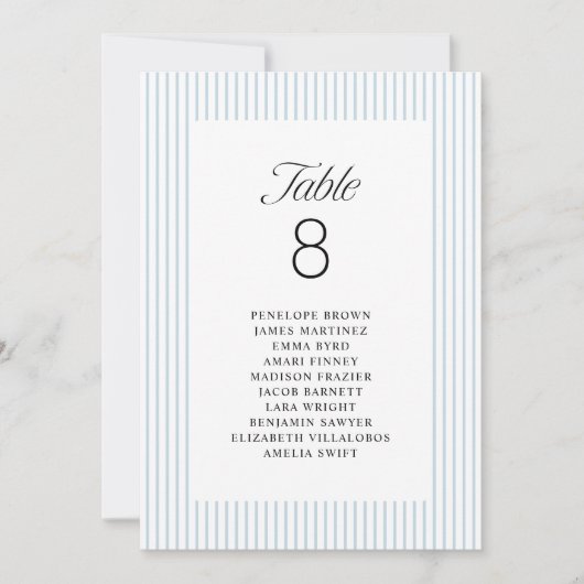 Blue Striped Elegance Class Wedding Seating Charts Kaart (Voorkant)