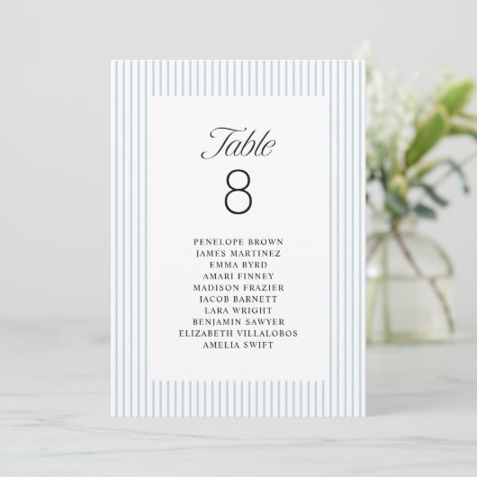 Blue Striped Elegance Class Wedding Seating Charts Kaart (Staand voorkant)