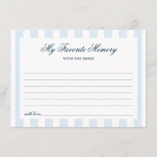Blue Striped Favorite Memory Bridal Shower Informatiekaartje (Voorkant)
