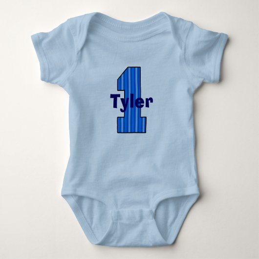 Blue Striped First Birthday Boy Shirt (Voorkant)