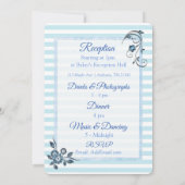 Blue Striped Floral Wedding Invitation Kaart (Achterkant)