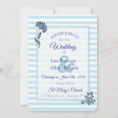 Blue Striped Floral Wedding Invitation Kaart (Voorkant)