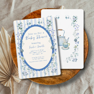 Blue Striped Garden Waterverf Krans Baby shower Kaart