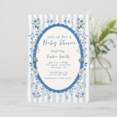 Blue Striped Garden Waterverf Krans Baby shower Kaart (Staand voorkant)