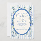 Blue Striped Garden Waterverf Krans Baby shower Kaart (Voorkant)