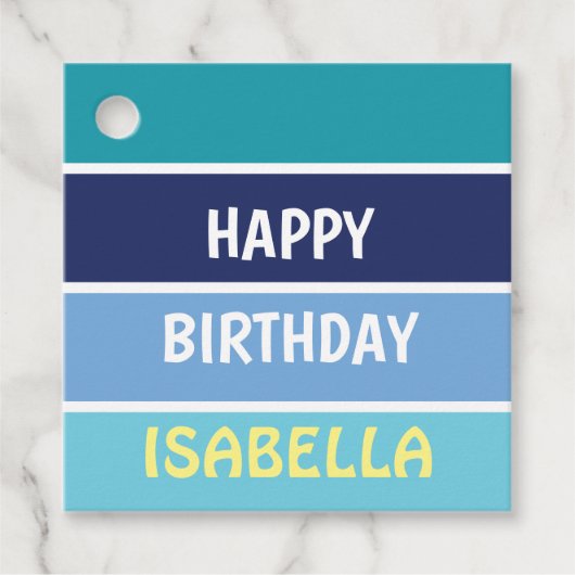 Blue Striped Happy Birthday Bedankjes Labels (Voorkant)