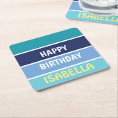 Blue Striped Happy Birthday Kartonnen Onderzetters (Schuin)