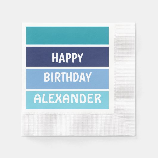 Blue Striped Happy Birthdy Servet (Voorkant)