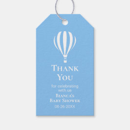 Blue Striped Hete Luchtballon Baby shower Dank u Cadeaulabel